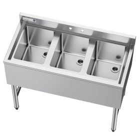 3 Compartment Sink, 18-Gauge 304 Stainless Steel, 10" x 14" x 10" Bowl Size