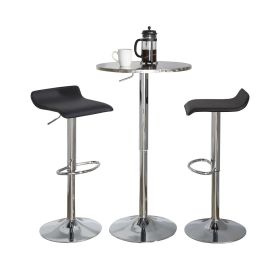 Bistro Round-Ale Contemporary Adjustable Bar Set in Silver and Chrome Metal with Black PVC and Oval Footrest by - 3 Piece