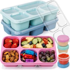 Adult Lunch Boxes - Reusable 3-Pack Snack Box Containers with 5 Compartments and 3 Condiment Cups, BPA-Free Food Storage for Meal Prep, School, W