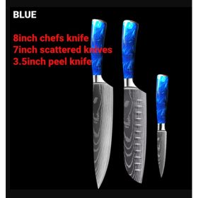 8-inch Chef Knife with Blue Resin Handle (Option: Blue 3PC)
