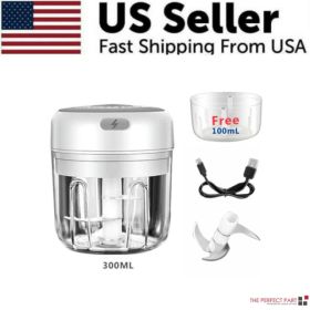 Electric 300ML Garlic Press Chopper Chili Onion Fruits Meat Mincer Blender Mixer (Option: White)