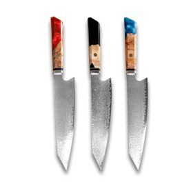Chef's Knife For Japanese Cuisine In Damascus (Option: Red Blue Black-34.7cm)