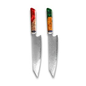 Chef's Knife For Japanese Cuisine In Damascus (Option: Red Green-34.7cm)