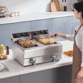 Commercial Electric Deep Fryer Countertop Deep Fryer With Dual Tanks 3000W (Option: Silver)