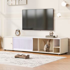 Modern Cream White TV Stand With Storage, Cat Litter Box Enclosure With Removable Sliding Door (Option: Cream White)