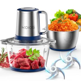 KOIOS 2L Electric Food Chopper Processor Vege Meat Grinder Mixer 2 Bowls Stainless Steel Glass (Option: 2L)