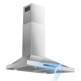 24 Inch Range Hood, Ducted/Ductless Range Hood 450CFM, Wall Mount Kitchen Hood In Stainless Steel, Gesture Sensing & Touch Control, 3 Speed Fan, (Option: Silver)