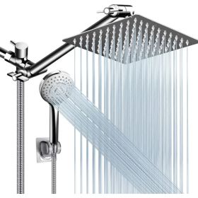 Shower Head Combo, 8 Inch High Pressure Rain With 11 Inch Adjustable Extension Arm And 5 Settings Handheld, Powerful Spray Against Low Water Pres (Option: 12ShowerheadSetChrome)